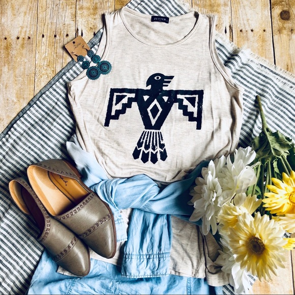 Tops - LAST ONE! Thunderbird Graphic Tank in Oatmeal